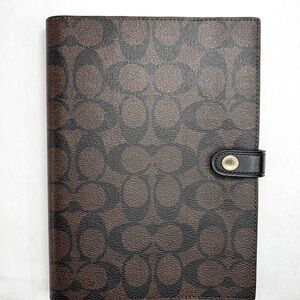 NWT Coach Signature Canvas Snap Closure Notebook Planner Cover Brown Black